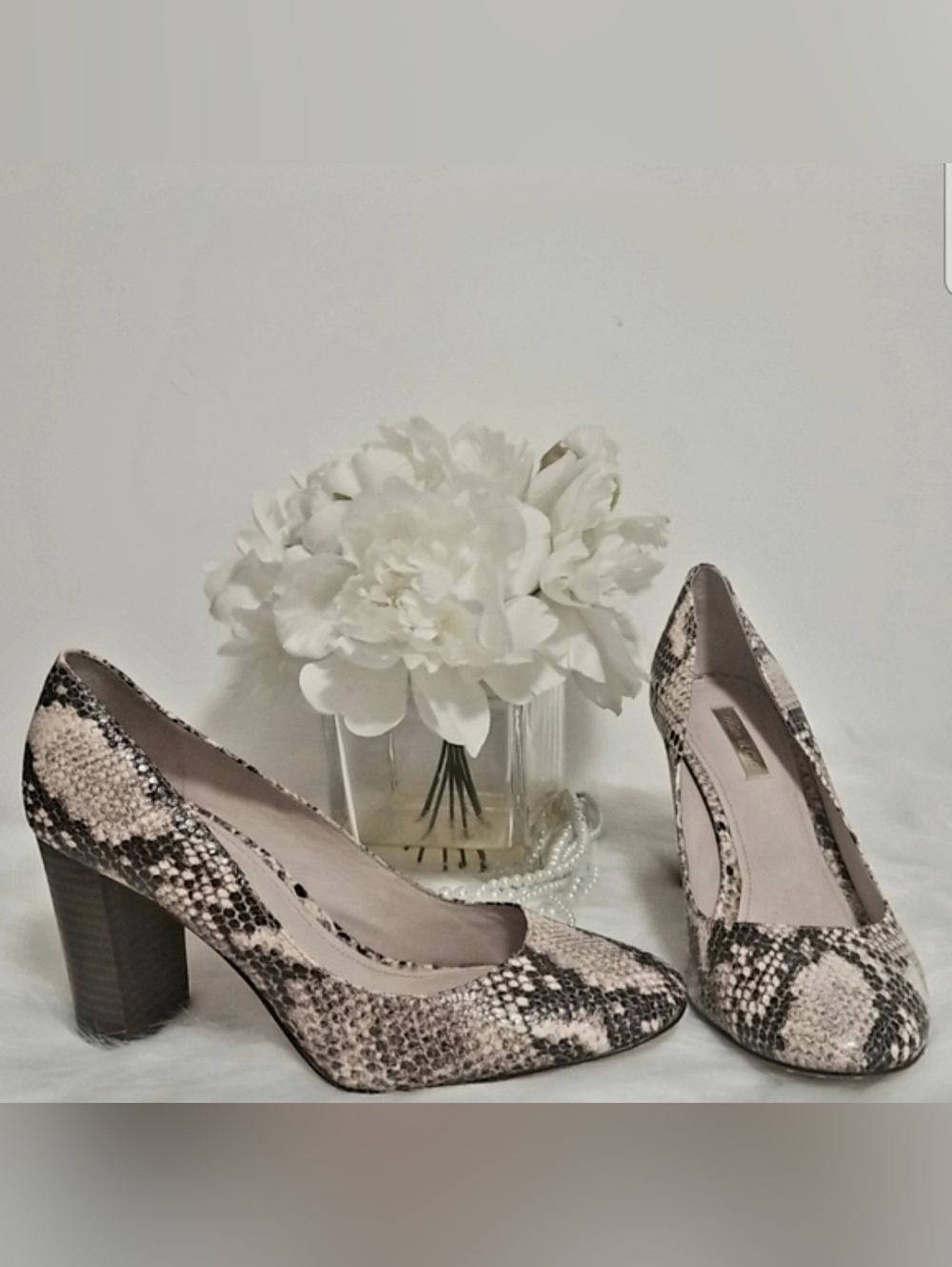 Louise et Cie Lo-Jianna Snakeskin Print Leather Brown / Tan Block Heels